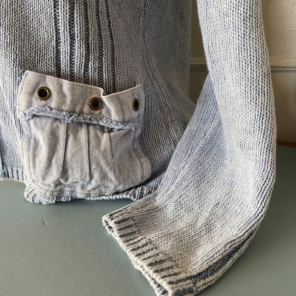 Military style knit cardigan with denim accents - Medium - Sgt. Pepper - Picture 5 of 14